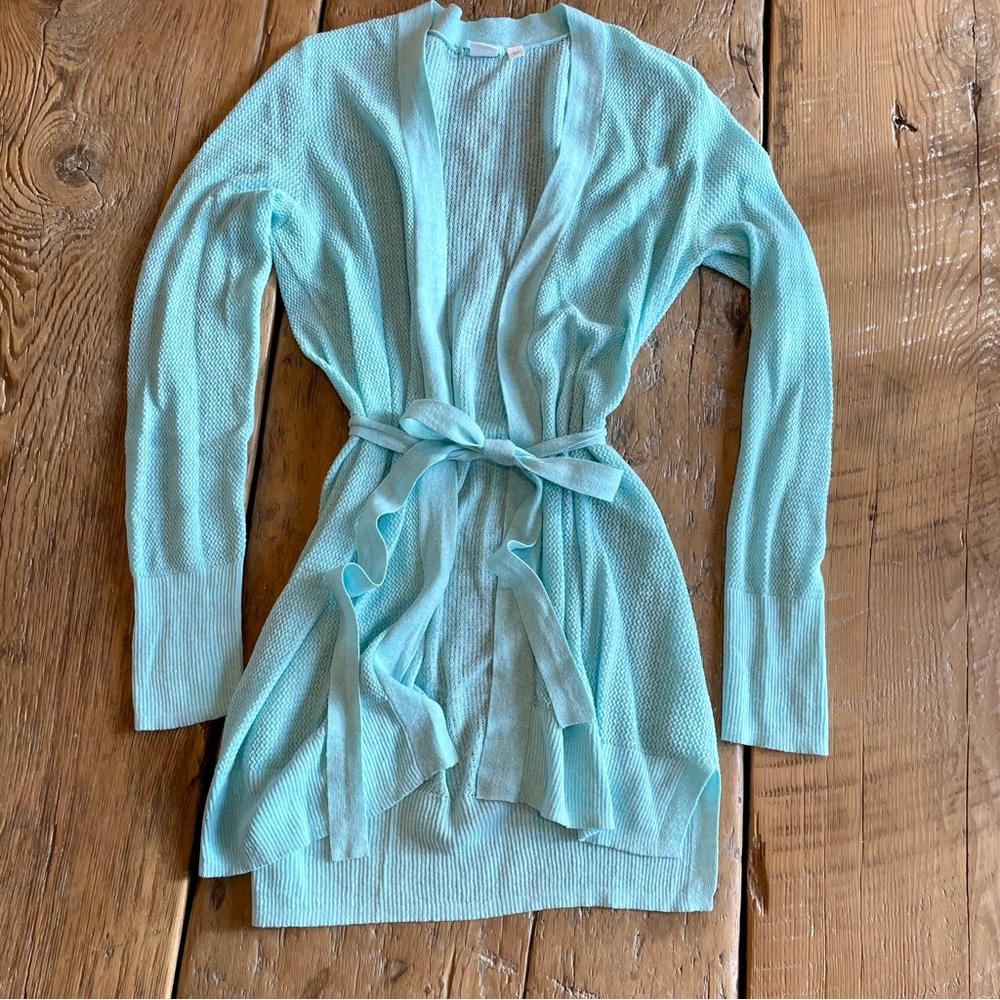 🍂2/$20 Long Tie Waist Light Aqua Blue Cardigan